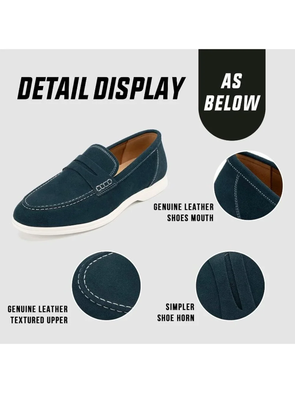 🆕Men Dark Blue Leather Loafers Slip-On Moccasins Suede Dress Shoes Lightweight